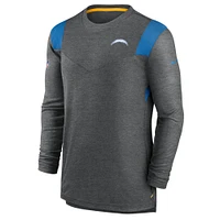 T-shirt à manches longues pour homme Nike Los Angeles Chargers Sideline Performance anthracite chiné/doré