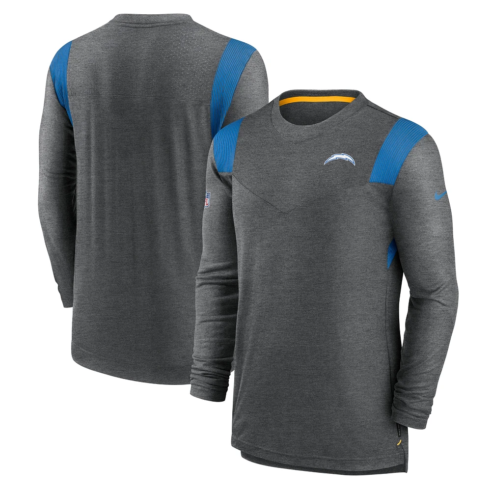 T-shirt à manches longues pour homme Nike Los Angeles Chargers Sideline Performance anthracite chiné/doré