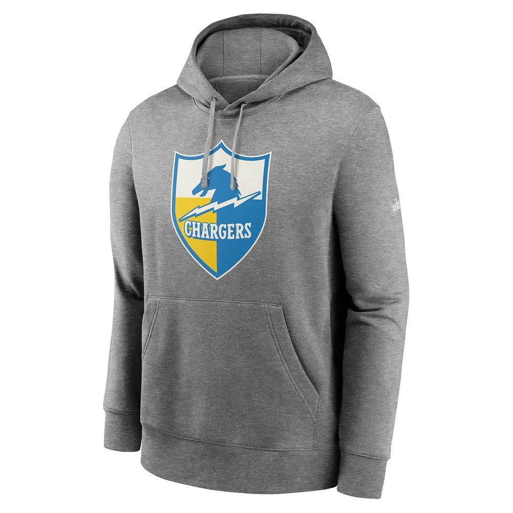 Men's Nike Heathered Gray Los Angeles Chargers Rewind Club Fleece Pullover Hoodie