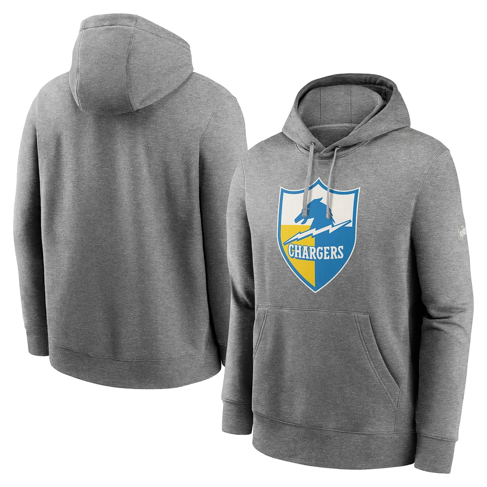 Sweat à capuche Nike Los Angeles Chargers Rewind Club Fleece gris chiné pour homme