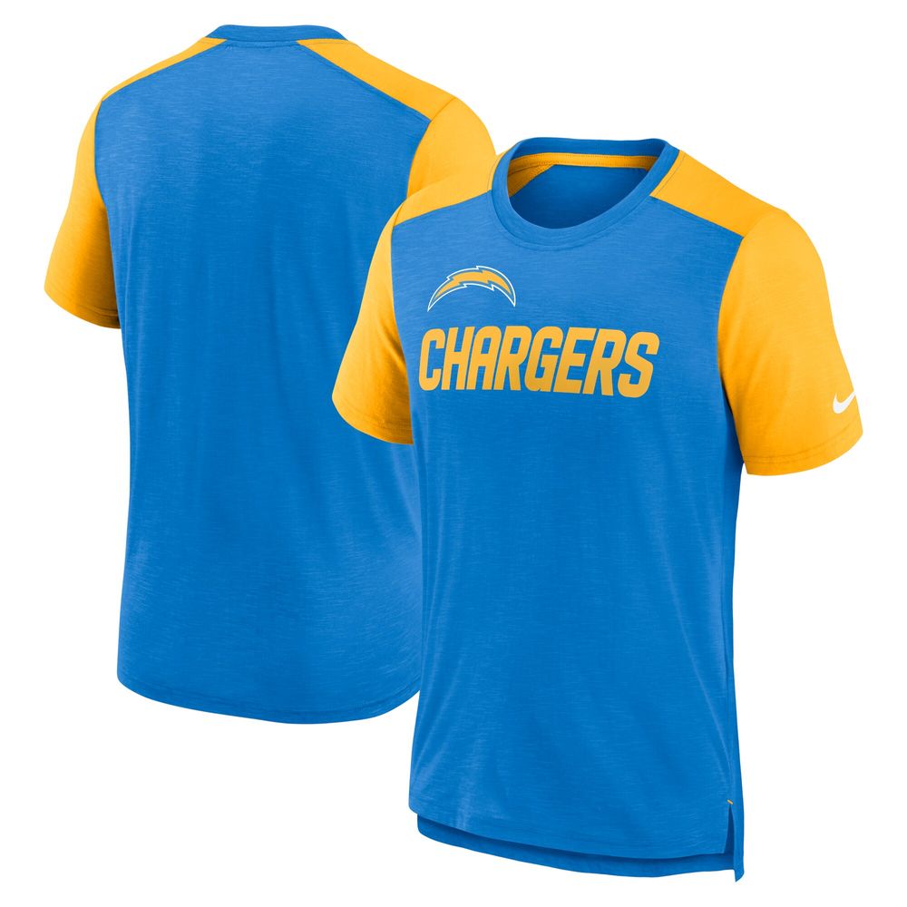 Men's Nike Heathered Powder Blue/Heathered Gold Los Angeles Chargers Color Block Team Name T-Shirt