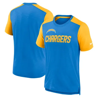 Los Angeles Chargers Nike Color Block Team Name T-Shirt - Heathered Powder Blue/Heathered Gold