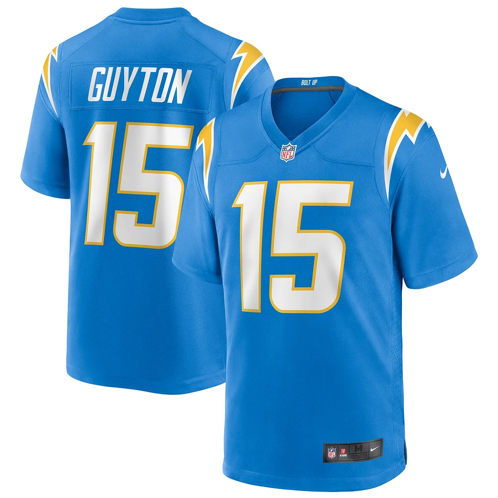 Maillot de joueur jeu Nike Jalen Guyton pour hommes, bleu poudre des Chargers Los Angeles