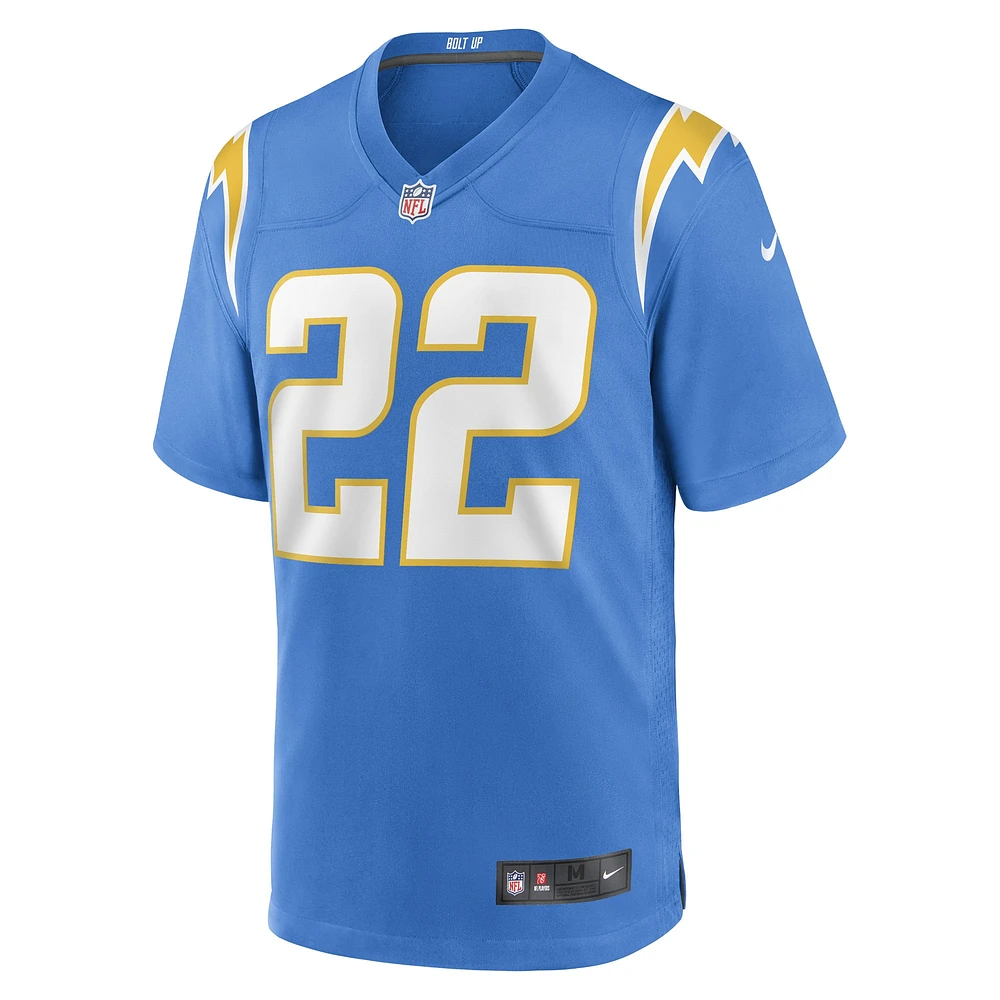 Maillot de joueur jeu Nike JT Woods pour hommes, bleu poudre des Chargers Los Angeles