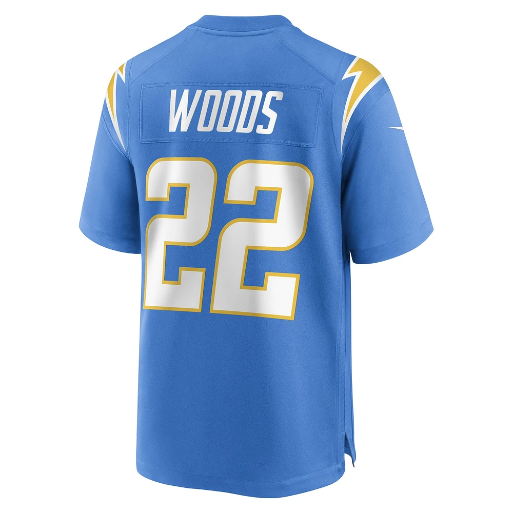 Maillot de joueur jeu Nike JT Woods pour hommes, bleu poudre des Chargers Los Angeles