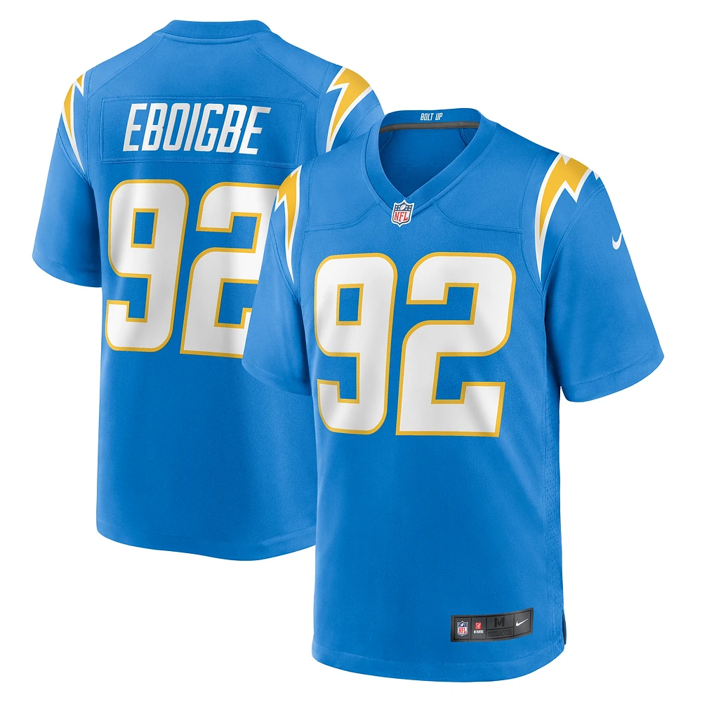 Maillot Nike Justin Eboigbe Powder Blue pour homme des Los Angeles Chargers Team Game