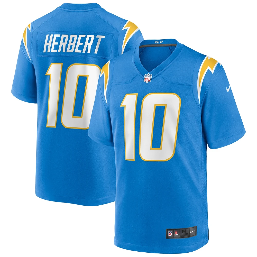 Maillot de match joueur des Chargers Los Angeles Nike Justin Herbert bleu poudré pour homme