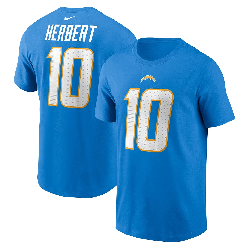 T-shirt Nike Justin Herbert pour homme, bleu poudre, nom et numéro du joueur des Chargers de Los Angeles