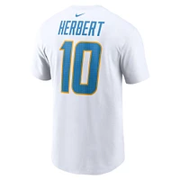 T-shirt Nike Justin Herbert pour homme, blanc, nom et numéro du joueur des Chargers de Los Angeles