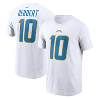 T-shirt Nike Justin Herbert pour homme, blanc, nom et numéro du joueur des Chargers de Los Angeles