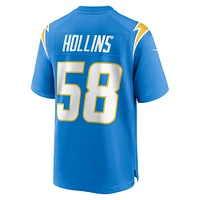 Maillot de match Nike Justin Hollins pour hommes, bleu poudre, Los Angeles Chargers