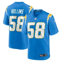 Maillot de match Nike Justin Hollins pour hommes, bleu poudre, Los Angeles Chargers