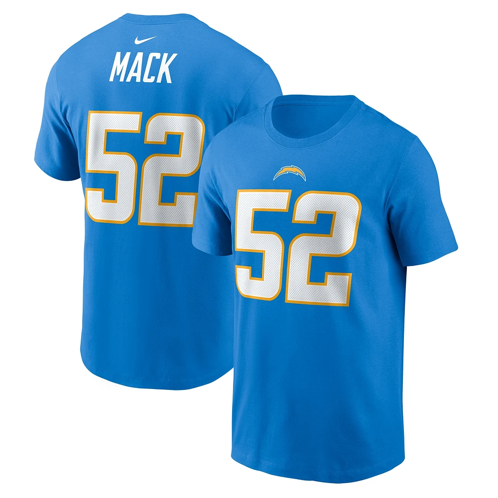 T-shirt avec nom et numéro de joueur des Chargers Los Angeles Nike Khalil Mack pour homme, bleu poudre