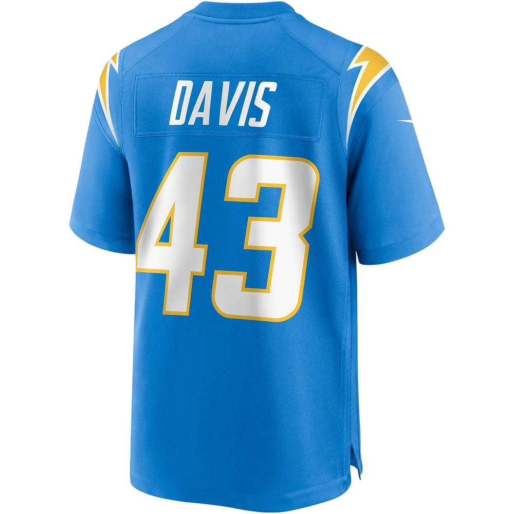 Maillot de match Nike Michael Davis des Chargers Los Angeles pour homme, bleu poudre