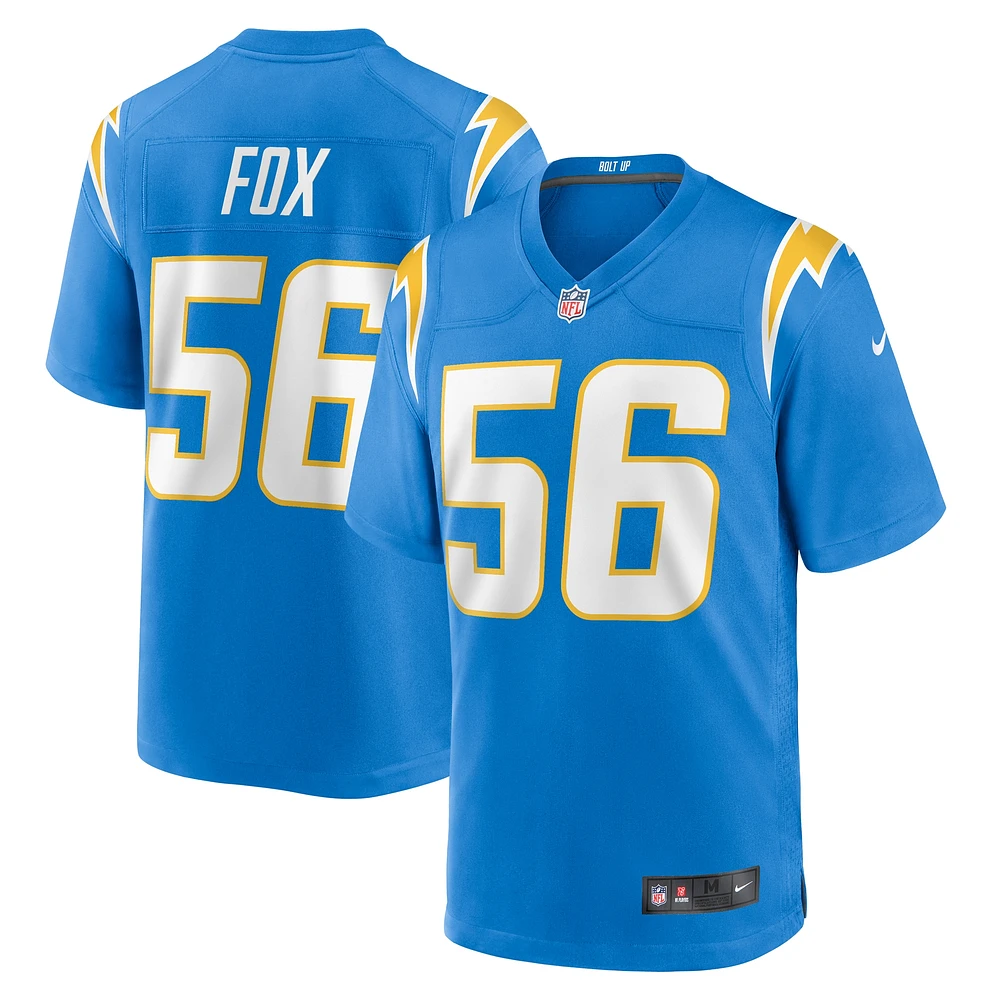 Maillot de match joueur Nike Morgan Fox pour hommes, bleu poudre des Chargers Los Angeles