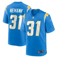 Maillot de joueur match des Chargers Los Angeles Nike Nick Niemann pour homme, bleu poudre