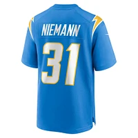 Maillot de joueur match des Chargers Los Angeles Nike Nick Niemann pour homme, bleu poudre