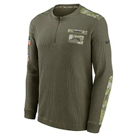 Haut thermique à manches longues Nike Olive Los Angeles Chargers Salute To Service Henley pour hommes