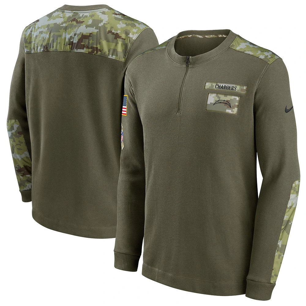 Men's Nike Olive Los Angeles Chargers Salute To Service Henley Long Sleeve Thermal Top