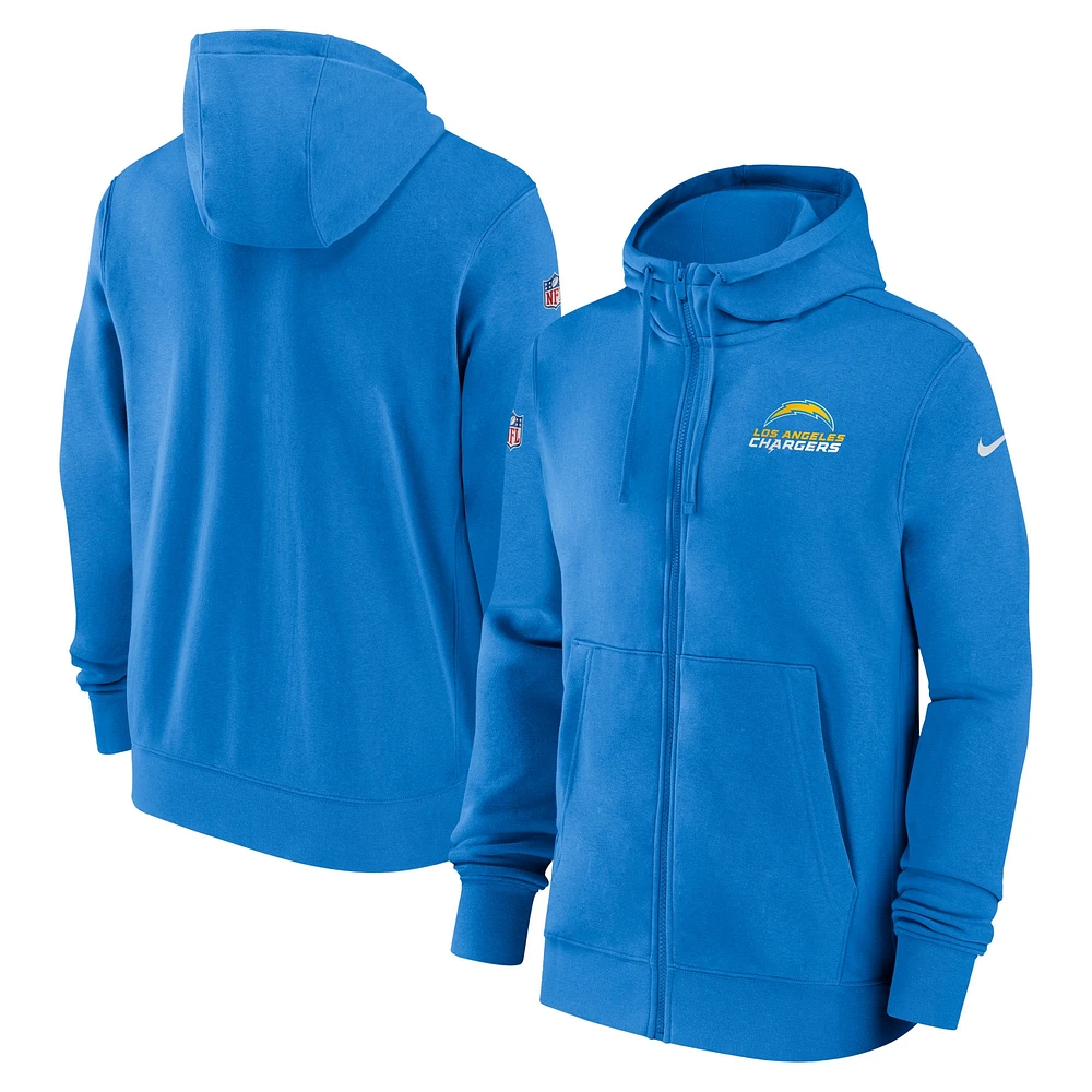 Sweat à capuche zippé Nike Sideline Club Los Angeles Chargers 2023/24 bleu poudre pour homme