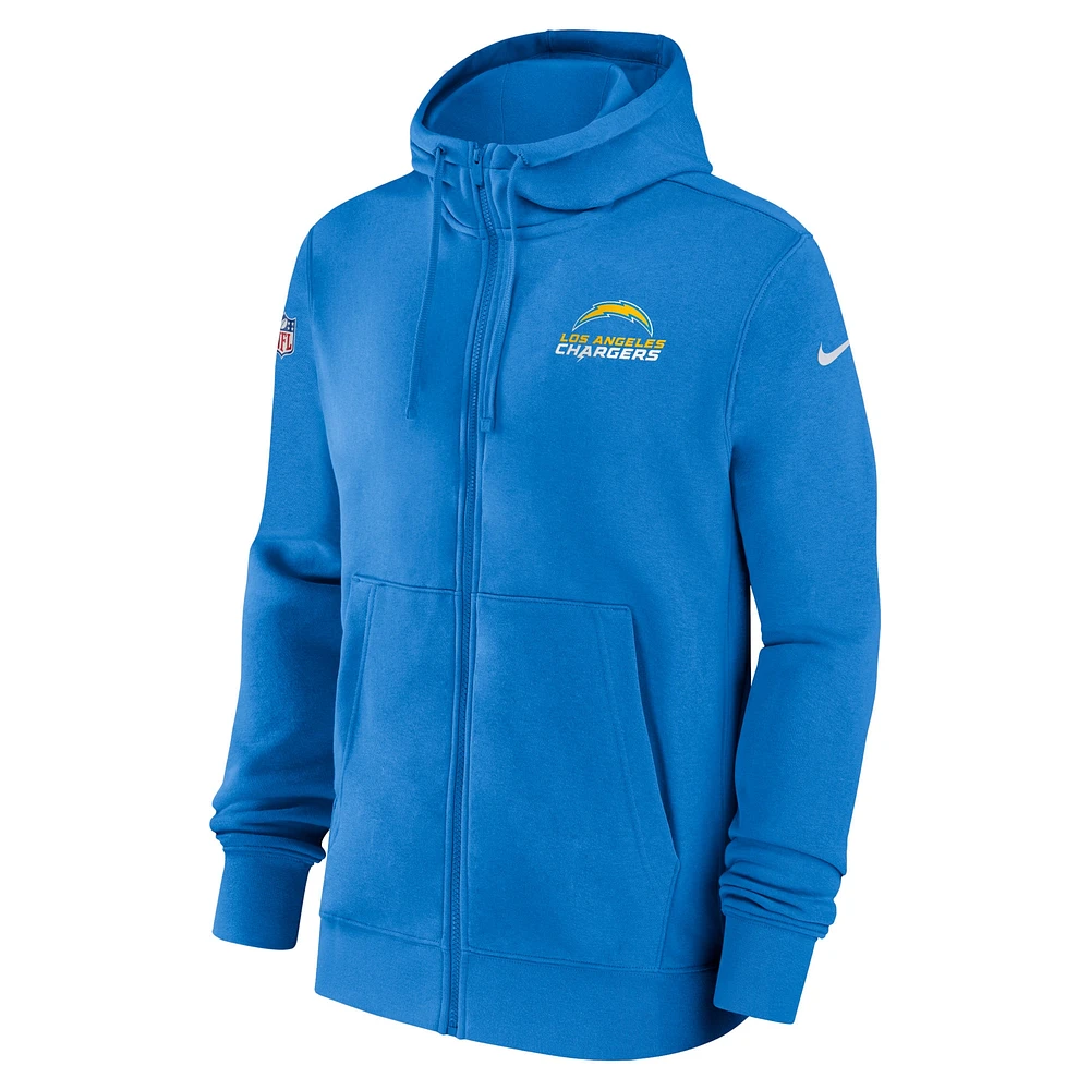 Sweat à capuche zippé Nike Sideline Club Los Angeles Chargers 2023/24 bleu poudre pour homme