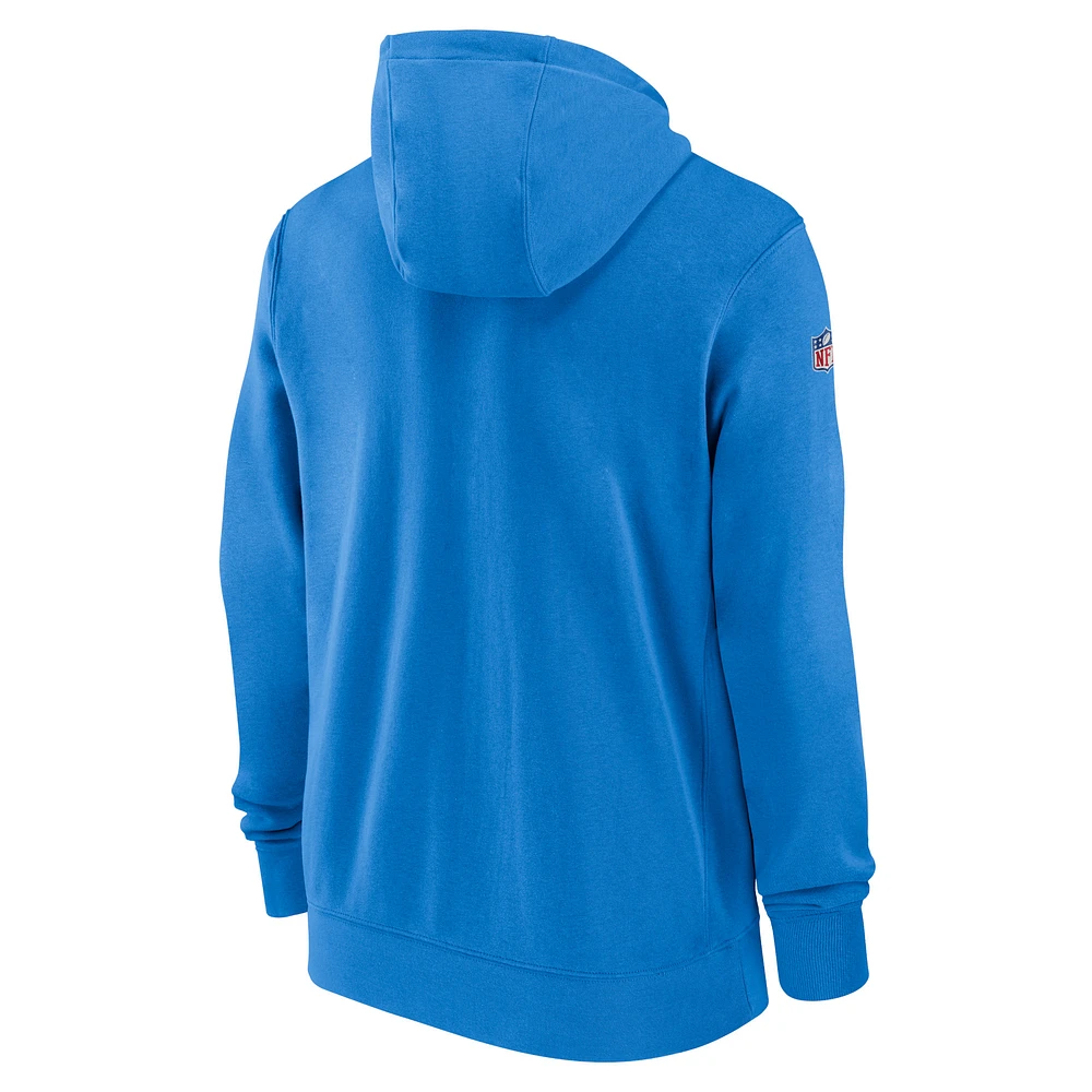 Sweat à capuche zippé Nike Sideline Club Los Angeles Chargers 2023/24 bleu poudre pour homme