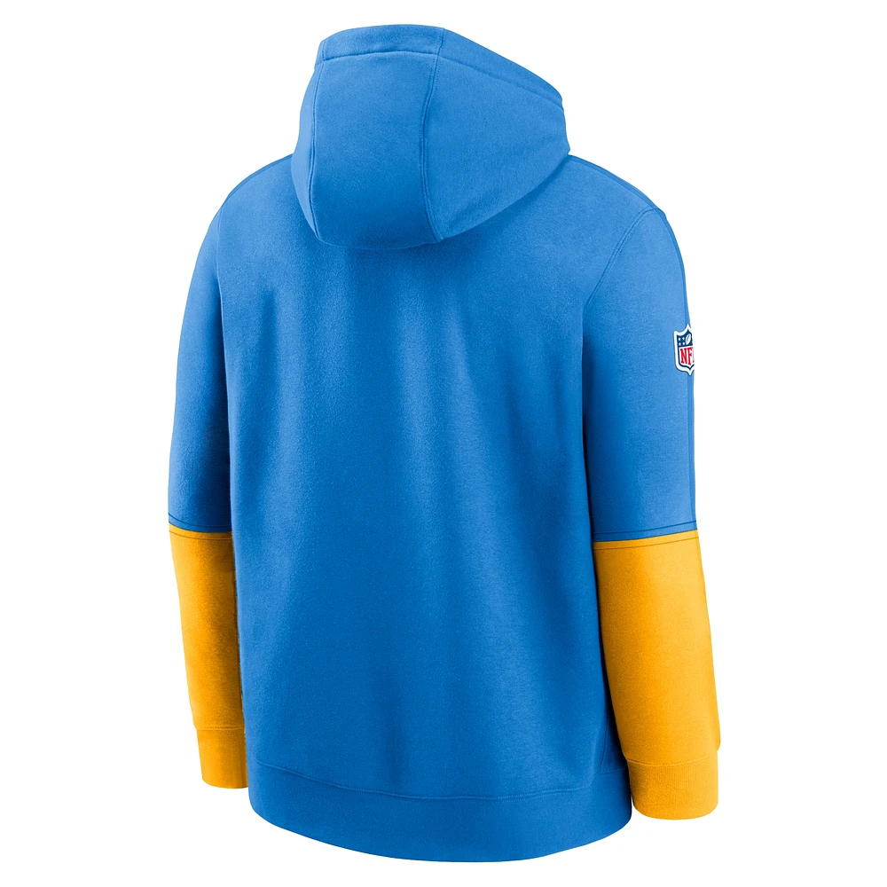 Sweat à capuche Nike bleu poudre Los Angeles Chargers 2024 Sideline Club pour homme