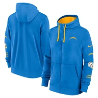 Veste à capuche entièrement zippée Nike bleu poudre Los Angeles Chargers Club pour homme