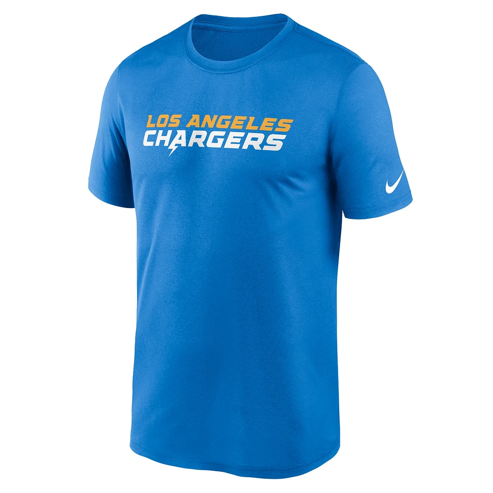 T-shirt Nike Performance Los Angeles Chargers Legend Wordmark pour homme, bleu poudré