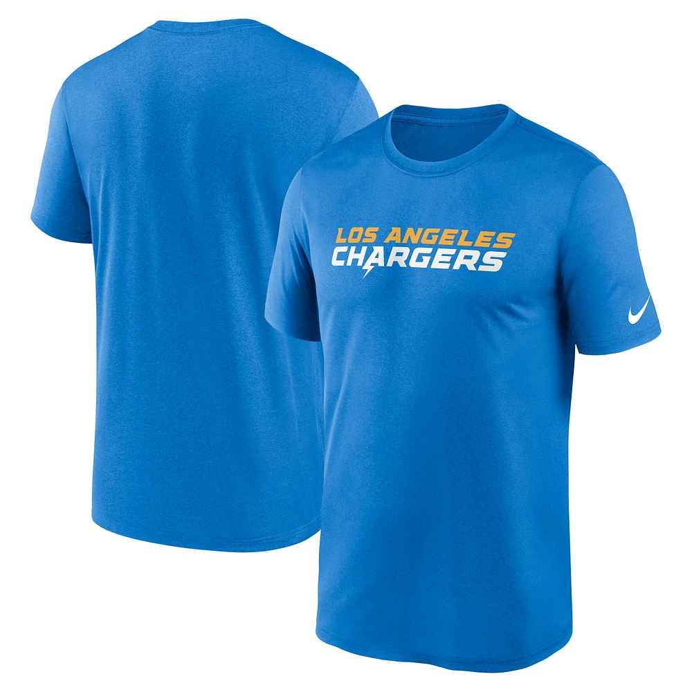 T-shirt Nike Performance Los Angeles Chargers Legend Wordmark pour homme, bleu poudré