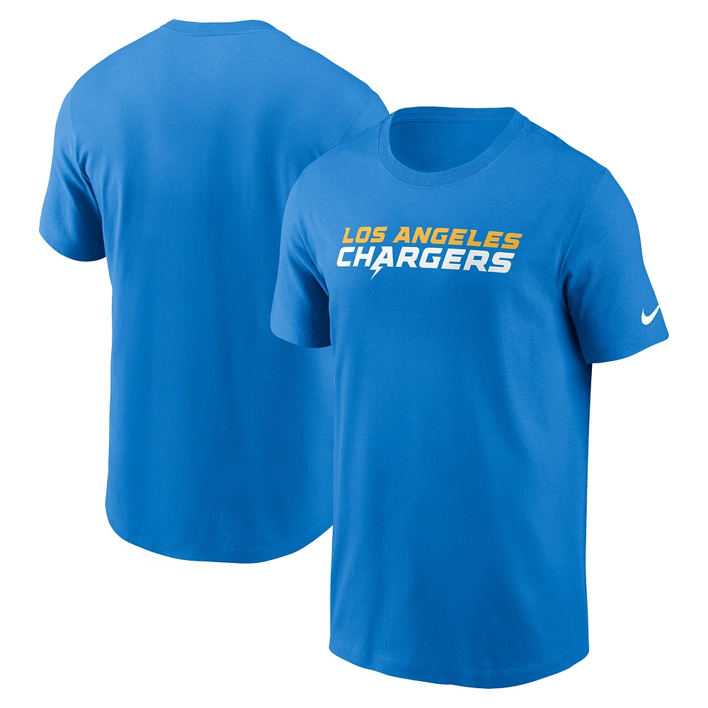 T-shirt Nike bleu poudre Los Angeles Chargers Primetime Wordmark Essential pour homme