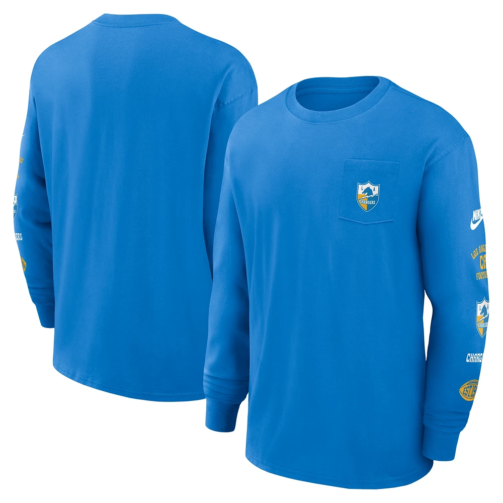 Men's Nike Powder Blue Los Angeles Chargers Rewind Heavy Max 90 Pocket Long Sleeve T-Shirt