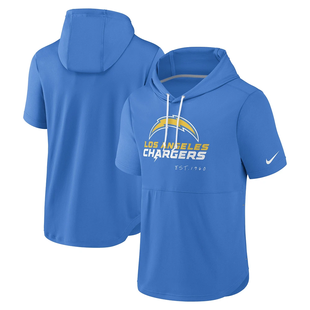 Sweat à capuche manches courtes Nike Los Angeles Chargers pour homme bleu poudré