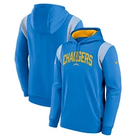 Sweat à capuche enfiler Performance Stack Athletic Los Angeles Chargers Sideline Nike bleu poudré pour homme