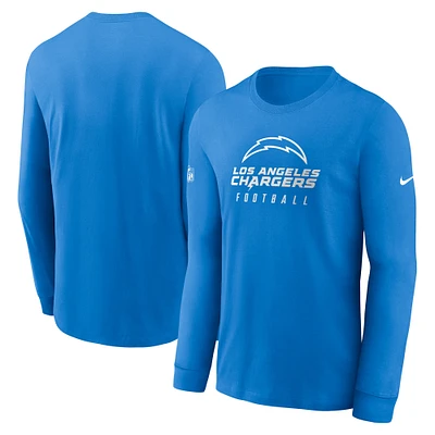 T-shirt à manches longues Nike Powder Blue Los Angeles Chargers Sideline Performance pour homme