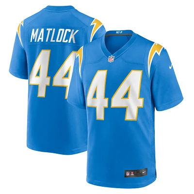 Maillot de jeu d'équipe Nike Scott Matlock bleu poudre pour homme des Los Angeles Chargers