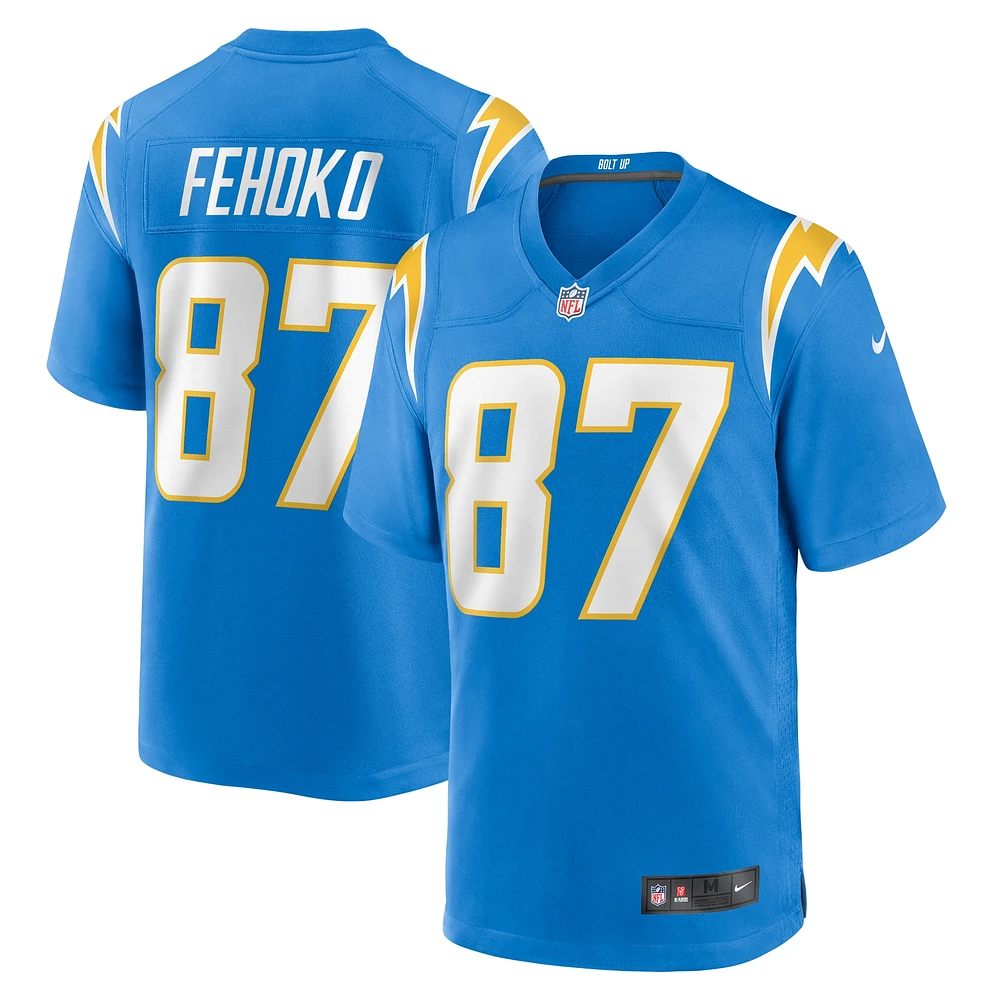 Maillot de match Nike Simi Fehoko des Chargers Los Angeles pour homme, bleu poudre