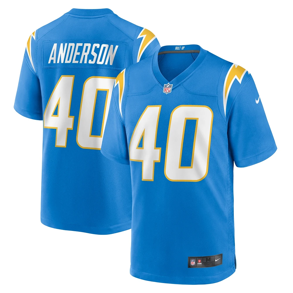 Maillot de match Nike Stephen Anderson des Chargers Los Angeles pour homme, bleu poudre