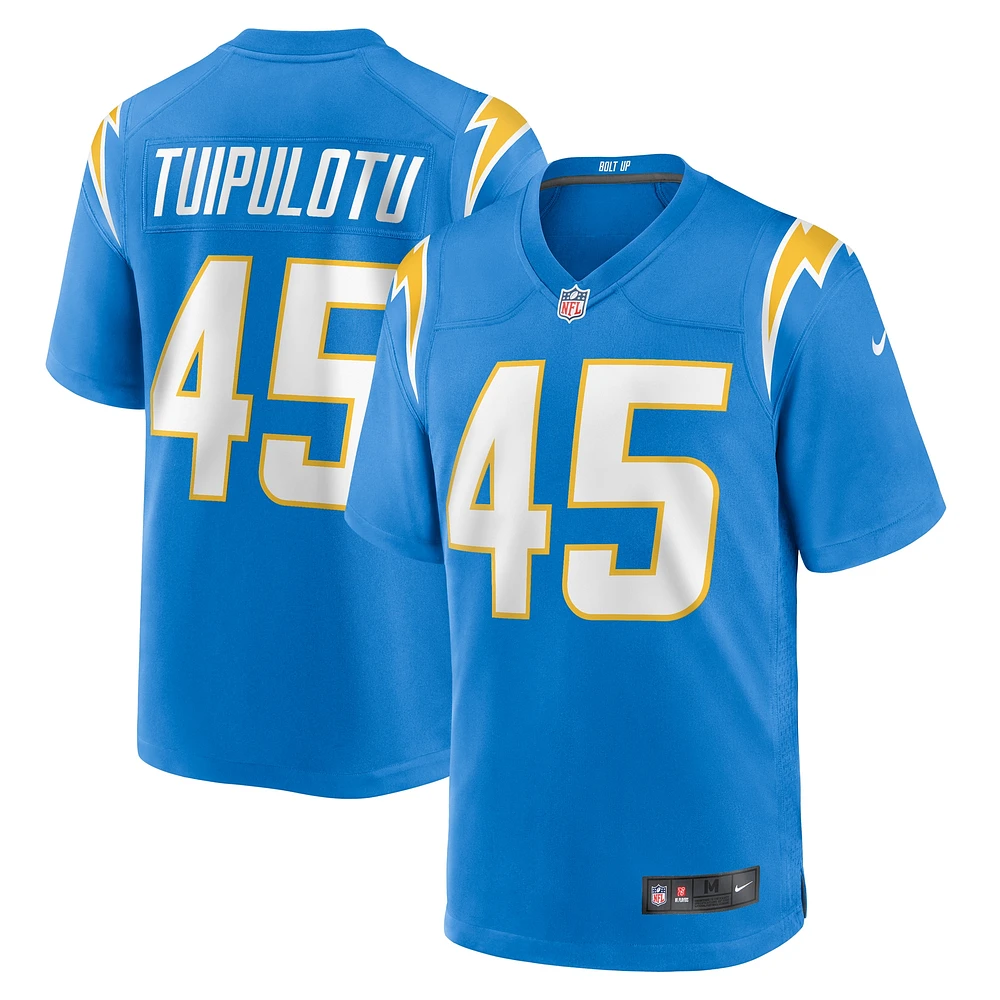 Maillot de match d'équipe des Los Angeles Chargers Nike Tuli Tuipulotu Powder Blue pour homme