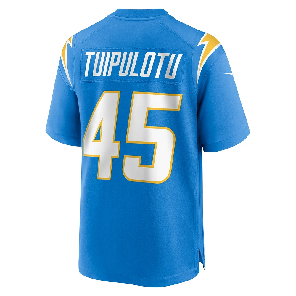 Maillot de match d'équipe des Los Angeles Chargers Nike Tuli Tuipulotu Powder Blue pour homme