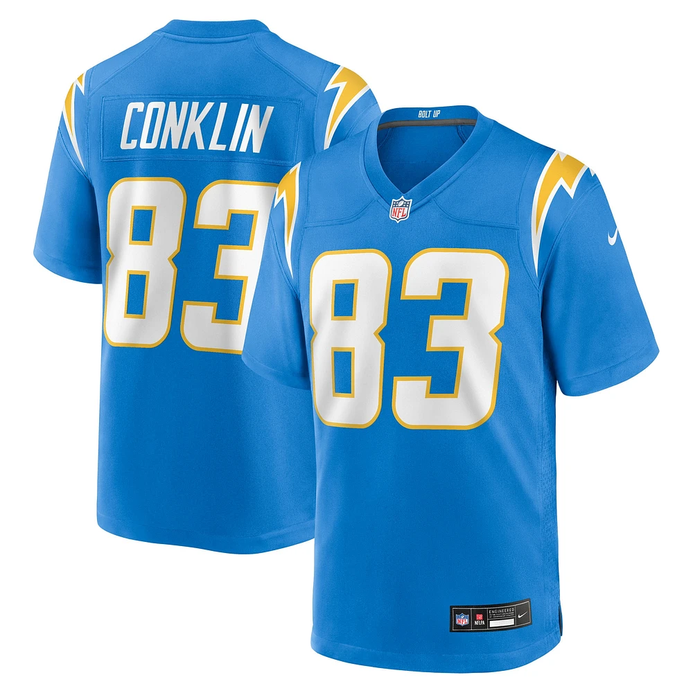 Maillot Nike Tyler Conklin bleu poudre pour homme des Los Angeles Chargers