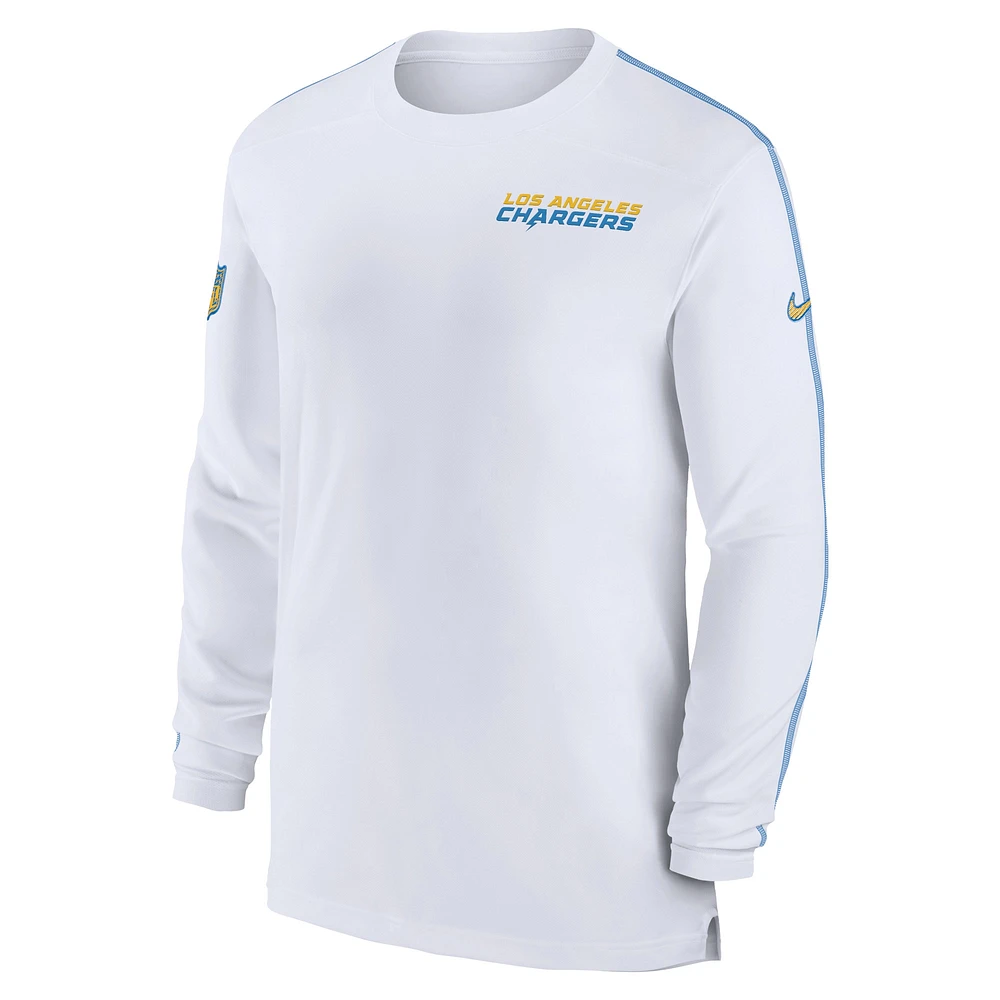 T-shirt à manches longues Nike Los Angeles Chargers Sideline Coach UV Performance pour homme, blanc