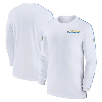 T-shirt à manches longues Nike Los Angeles Chargers Sideline Coach UV Performance pour homme, blanc