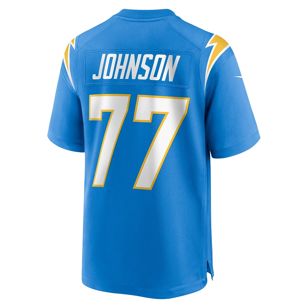 Maillot de match joueur des Chargers Los Angeles Nike Zion Johnson pour homme, bleu poudre