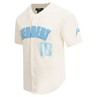 Men's Pro Standard Justin Herbert Cream Los Angeles Chargers Name & Number Triple Tonal Button-Up Baseball Jersey