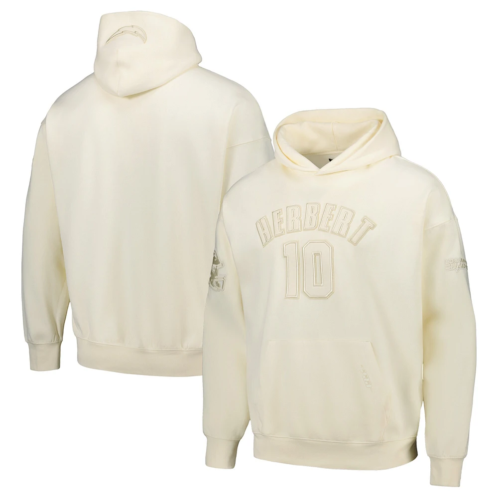 Men's Pro Standard Justin Herbert Cream Los Angeles Chargers Player Name & Number Pullover Hoodie