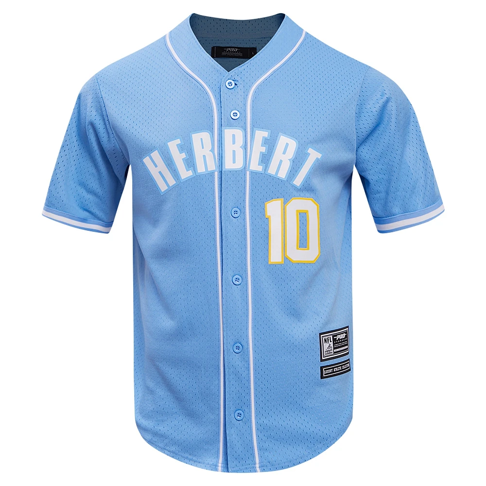 Men's Pro Standard Justin Herbert Powder Blue Los Angeles Chargers Mesh Button-Up Baseball Jersey