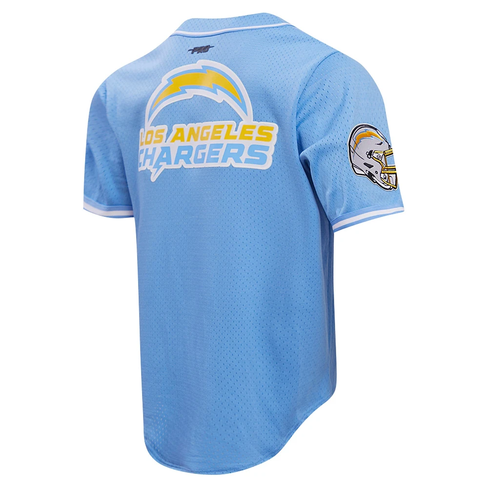 Men's Pro Standard Justin Herbert Powder Blue Los Angeles Chargers Mesh Button-Up Baseball Jersey