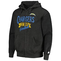 Men's Starter Charcoal Los Angeles Chargers Post Season Full-Zip Hoodie