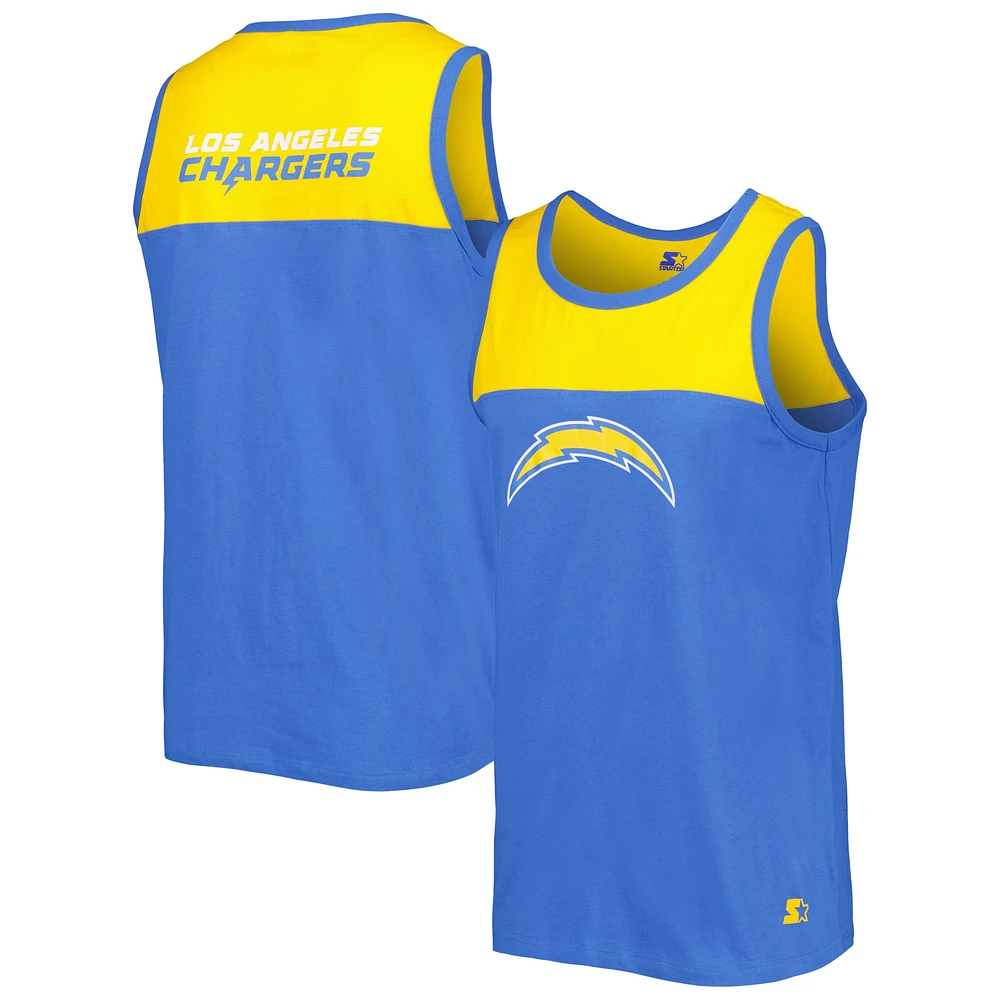 Débardeur tendance Starter Powder Blue/Gold Los Angeles Chargers Logo Touchdown pour homme